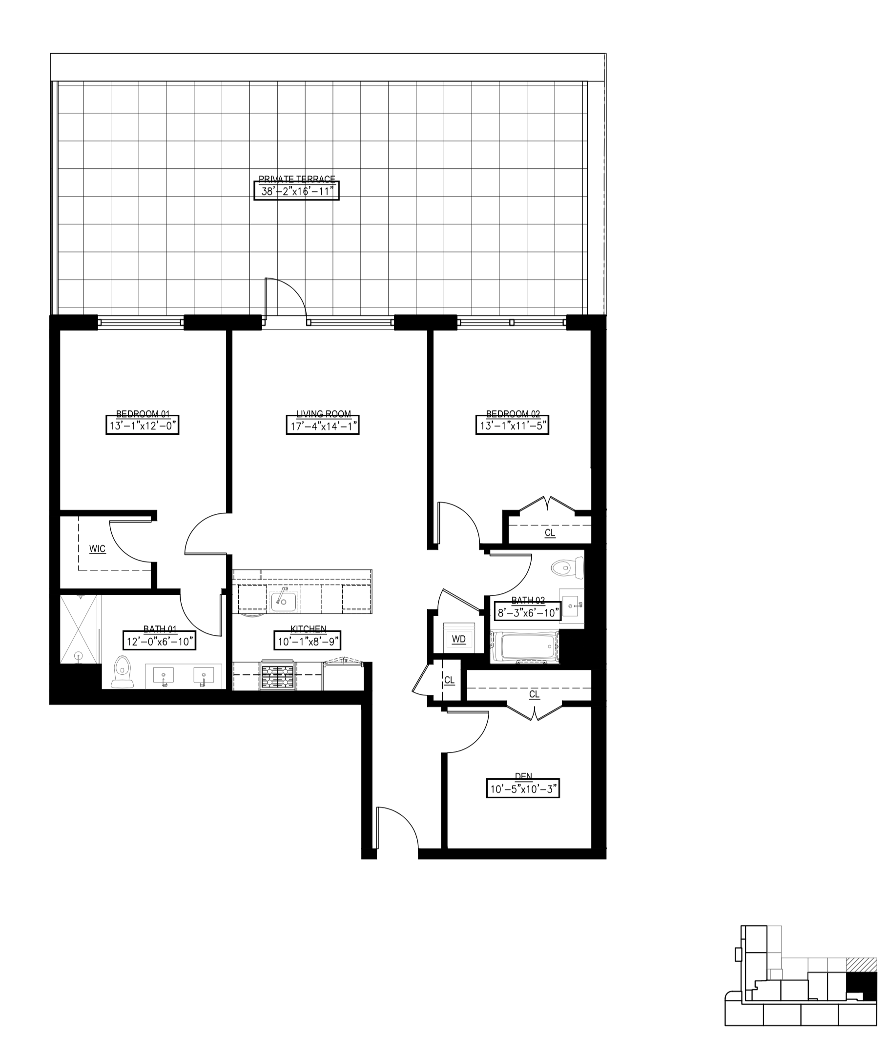 Floor plan for 3 beds, 2 baths, 1296 sqft